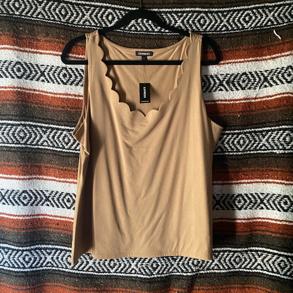 Express Scalloped tan top